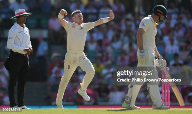 Mason Crane of England bowls during the third day of the fifth Ashes cricket test match between Australia and England at the Sydney Cricket Ground on...