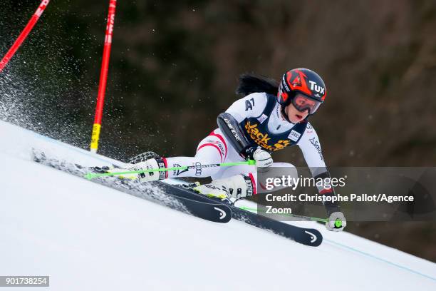 Stephanie Brunner of Austria competes during the Audi FIS Alpine Ski World Cup Women's Giant Slalom on January 6, 2018 in Kranjska Gora, Slovenia.