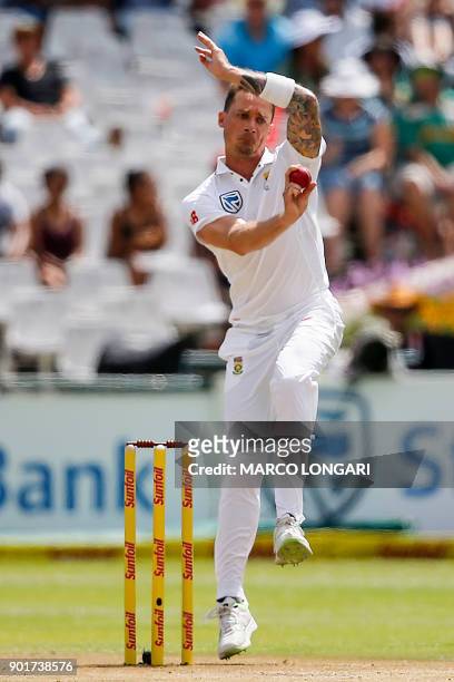 South Africa bowler's Dale Steyn delivers a ball to India batsman Rohit Sharma during the second day of the first Test cricket match between South...