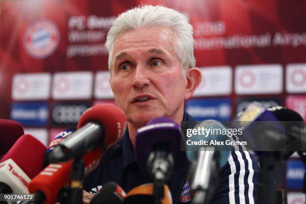 Head coach Jupp Heynckes talks to the media during a press conference on day 4 of the FC Bayern Muenchen training camp at Moevenpick Al Aziziyah...