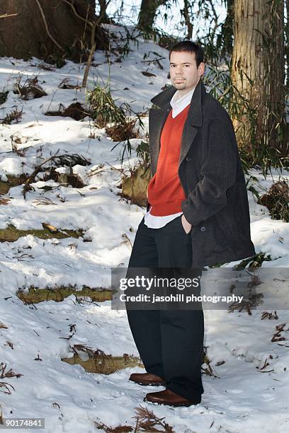 winter portrait of man - hachimantai stock-fotos und bilder
