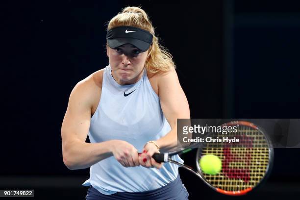 Elina Svitolina of Ukraine plays a forehand in the WomenÕs Final match against Aliaksandra Sasnovich of Bulgaria during day seven of the 2018...