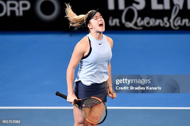 Elina Svitolina of Ukraine celebrates winning the WomenÕs Final match against Aliaksandra Sasnovich of Bulgaria during day seven of the 2018 Brisbane...