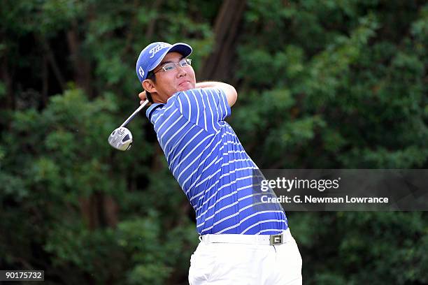 Byeong-Hun An watches a tee shot during the Semifinals of the U.S. Amateur Golf Championship on August 29, 2009 at Southern Hills Country Club in...