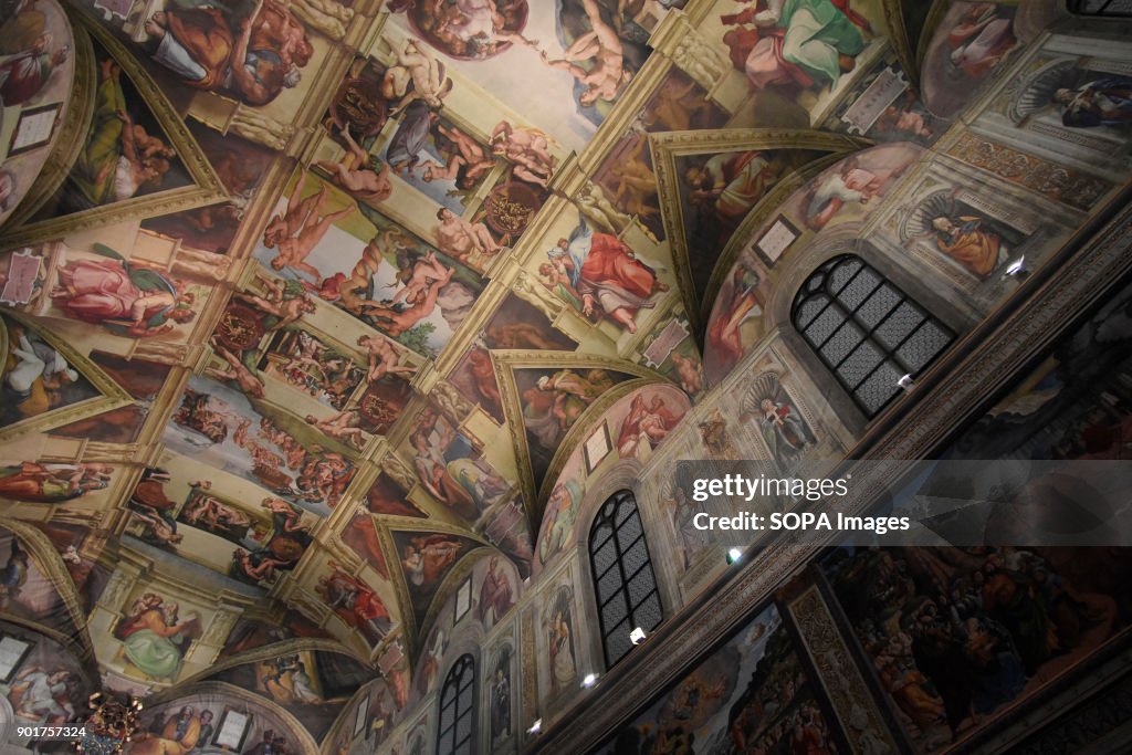 Ceiling painting art seen at the chapel. The Replica of the...