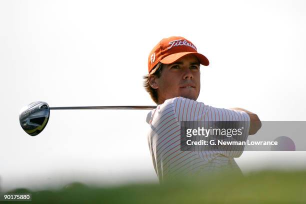 Ben Martin watches a tee shot during the Semifinals of the U.S. Amateur Golf Championship on August 29, 2009 at Southern Hills Country Club in Tulsa,...