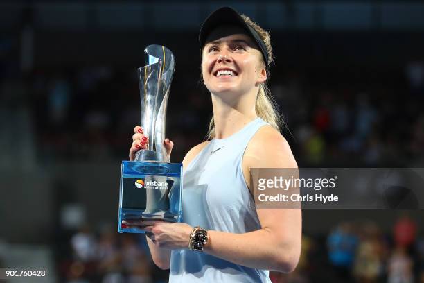 Elina Svitolina of Ukraine holds the winners tophy after the WomenÕs Final match against Aliaksandra Sasnovich of Bulgaria during day seven of the...