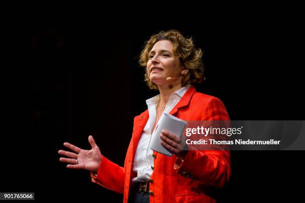 The Secretary-General of the Free Democratic Party Nicola Beer talks during the traditional Epiphany meeting of the German Free Democratic Party at...