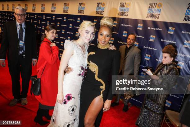 Saoirse Ronan and Mary J. Blige attend the 2017 IFP Gotham Awards at Cipriani Wall Street on November 27, 2017 in New York, NY.