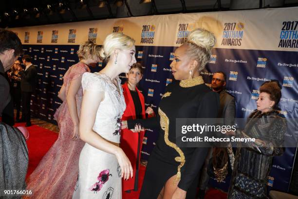 Saoirse Ronan and Mary J. Blige attend the 2017 IFP Gotham Awards at Cipriani Wall Street on November 27, 2017 in New York, NY.