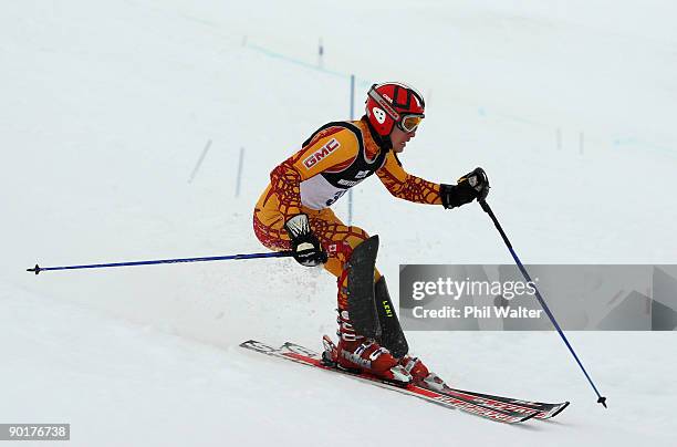 David Donaldson of Canada competes in the men's Slalom Alpine Skiing during day nine of the Winter Games NZ at Coronet Peak on August 30, 2009 in...