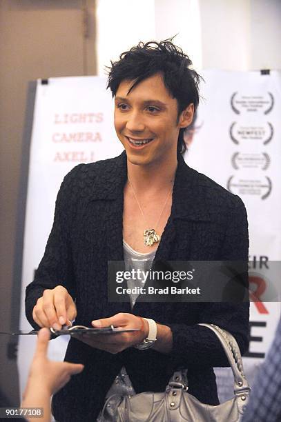 Johnny Weir ,US Olympic Figure Skater, attends a screening of "Pop Star on Ice" at the Brooklyn Academy of Music on August 29, 2009 in New York City.