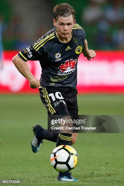 Michael McGlinchey of Wellington Phoenix kicks the ball during the round 14 A-League match between Melbourne City and the Wellington Phoenix at AAMI...