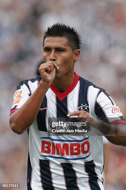 Osvaldo Martinez of Rayados de Monterrey celebrates a scored goal during the match against Estudiantes Tecos, as part of the 2009 Opening Tournament...