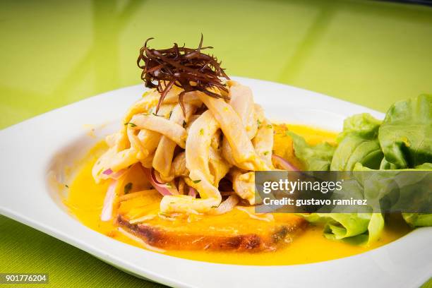 cebiche seafood - trachurus trachurus stockfoto's en -beelden