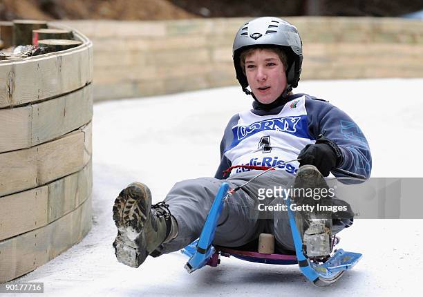 Matheson Hill of Dunedin ccompetes in the Natural Luge during day nine of the Winter Games NZ on August 30, 2009 in Naseby, New Zealand.