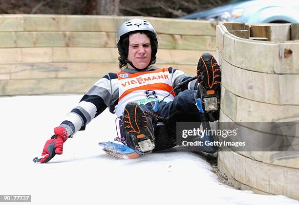 Callum Clark of Dunedin competes in the Natural Luge during day nine of the Winter Games on August 30, 2009 in Naseby, New Zealand.