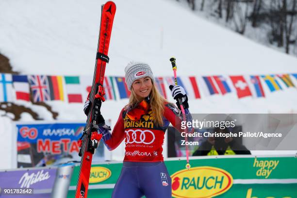 Mikaela Shiffrin of USA takes 1st place during the Audi FIS Alpine Ski World Cup Women's Giant Slalom on January 6, 2018 in Kranjska Gora, Slovenia.