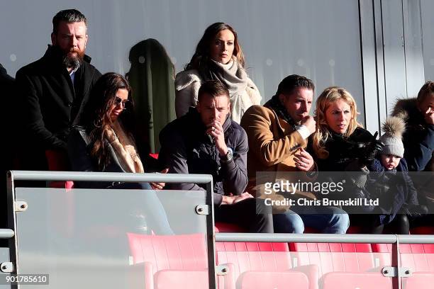 Jamie Vardy of Leicester City looks on from the stand during The Emirates FA Cup Third Round match between Fleetwood Town and Leicester City at...