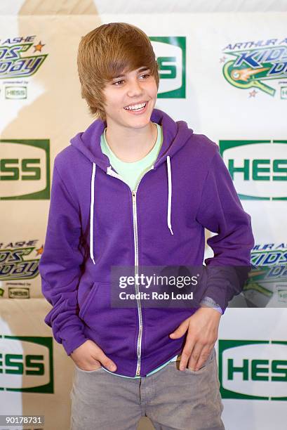 Justin Bieber attends the 2009 Arthur Ashe Kids Day at the USTA Billie Jean King National Tennis Center on August 29, 2009 in Corona, New York.