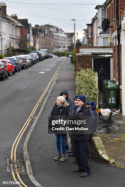 West Bromwich Albion fans look on prior to the The Emirates FA Cup Third Round match between Exeter City and West Bromwich Albion at St James Park on...