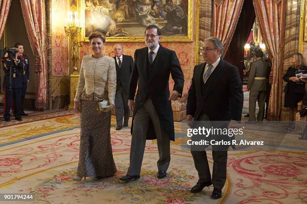 Spain's Defence Minister Maria Dolores de Cospedal, Spanish Prime Minister Mariano Rajoy and Spain's Interior Minister Juan Ignacio Zoido attend the...