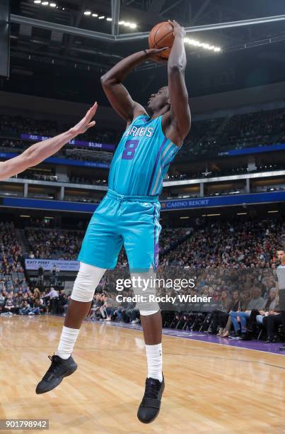 Johnny O'Bryant III of the Charlotte Hornets shoots against the Sacramento Kings on January 2, 2018 at Golden 1 Center in Sacramento, California....