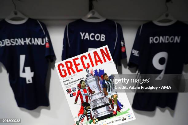 Programme against the West Bromwich Albion players match shirts prior to the The Emirates FA Cup Third Round match between Exeter City v West...