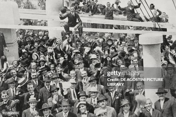 The ship Giulio Cesare arriving in New York with 2447 Italian immigrants, from L'Illustrazione Italiana, Year L, No 30, July 29, 1923.