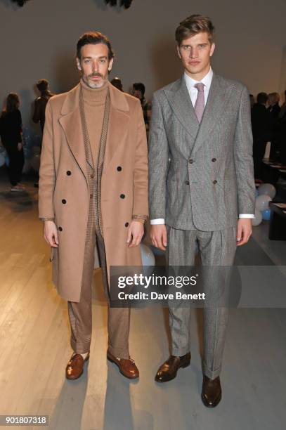 Richard Biedul and Toby Huntington-Whiteley attends the What We Wear show during London Fashion Week Men's January 2018 at BFC Show Space on January...