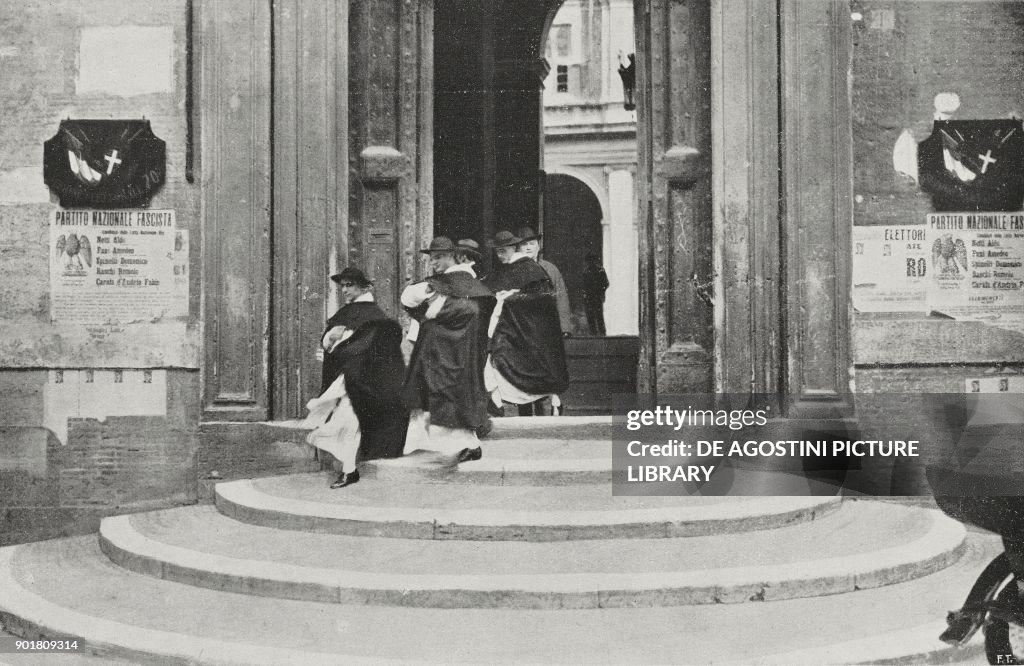 Group of priests leaving a polling station