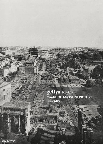 Aerial view of the Roman Forum and the Colosseum, Rome, Italy, from L'Illustrazione Italiana, Year LI, No 21, May 25, 1924.