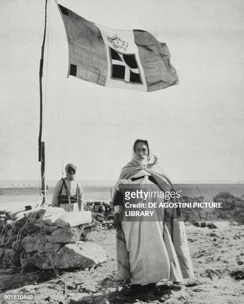 The Italian flag flying in Giarabub, Libya, February 7 from L'Illustrazione Italiana, Year LII, No 9, February 28, 1926.