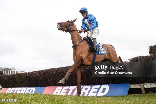 James Bowen riding Raz De Maree clear the last to win The Coral Welsh Grand National Handicap Steeple Chase at Chepstow racecourse on January 6, 2018...