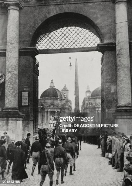 Fascist squads entering Rome through Porta del Popolo, March on Rome, October 28 Italy, from L'Illustrazione Italiana, Year LIV, No 44, October 30,...