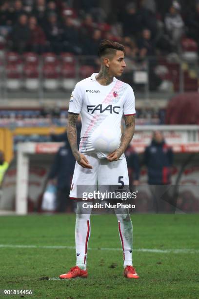 Bologna midfielder Erick Pulgar prepares to shoot penalty kick during the Serie A football match n.20 TORINO - BOLOGNA on at the Stadio Olimpico...