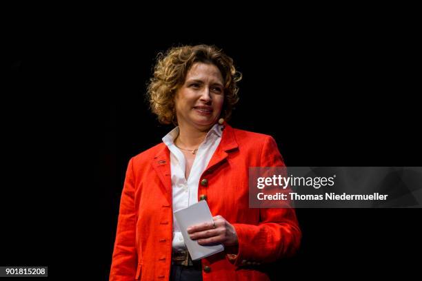 The Secretary-General of the Free Democratic Party Nicola Beer talks during the traditional Epiphany meeting of the German Free Democratic Party at...