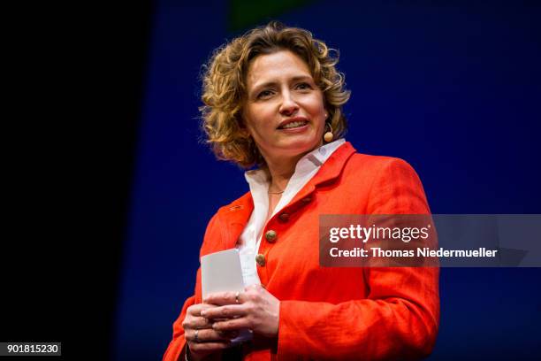 The Secretary-General of the Free Democratic Party Nicola Beer talks during the traditional Epiphany meeting of the German Free Democratic Party at...