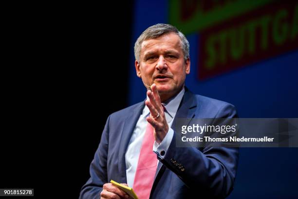 Hans-Ulrich Ruehlke talks during the traditional Epiphany meeting of the German Free Democratic Party at the opera on January 6, 2018 in Stuttgart,...