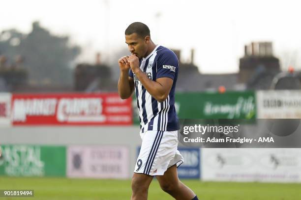 Salomon Rondon of West Bromwich Albion scores a goal to make it 0-1 during to the The Emirates FA Cup Third Round match between Exeter City v West...