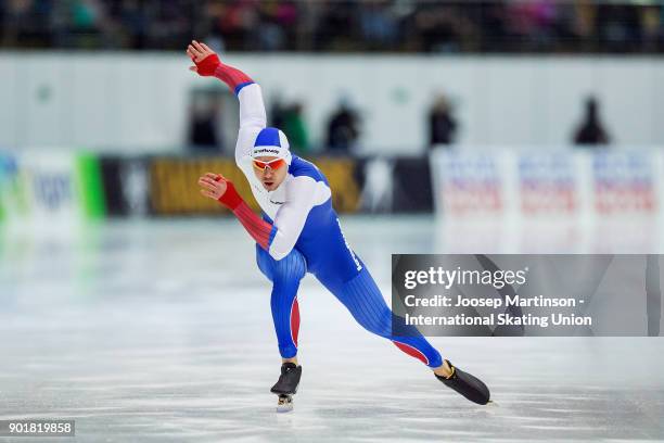 Pavel Kulizhnikov of Russia competes in the Men's 1000m during day two of the European Speed Skating Championships at the Moscow Region Speed Skating...