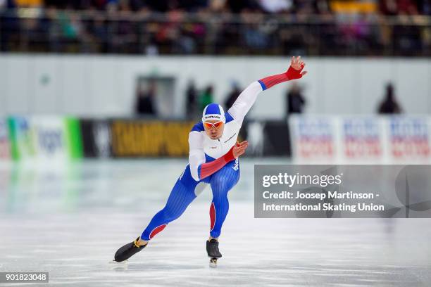 Pavel Kulizhnikov of Russia competes in the Men's 1000m during day two of the European Speed Skating Championships at the Moscow Region Speed Skating...