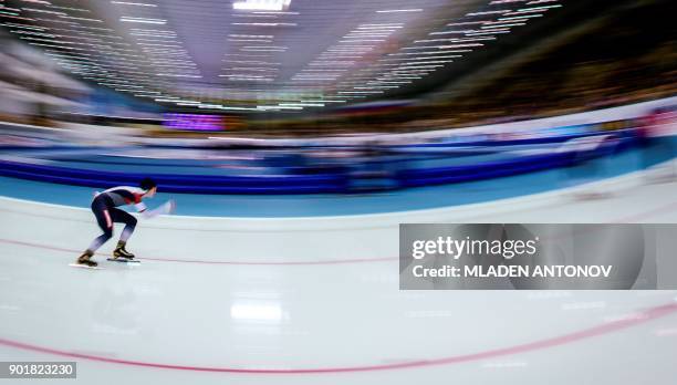 Eliska Drimalova from Czech Republic skates during the 3000m women race of the European Speed Skating Championship in Kolomna on January 6, 2018. /...