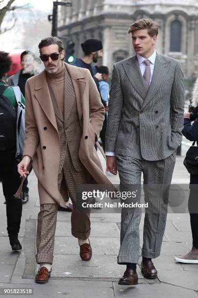 Richard Biedul and Toby Huntington-Whiteley attend the What We Wear Show at BFC Show Space during London Fashion Week Men's January 2018 on January...