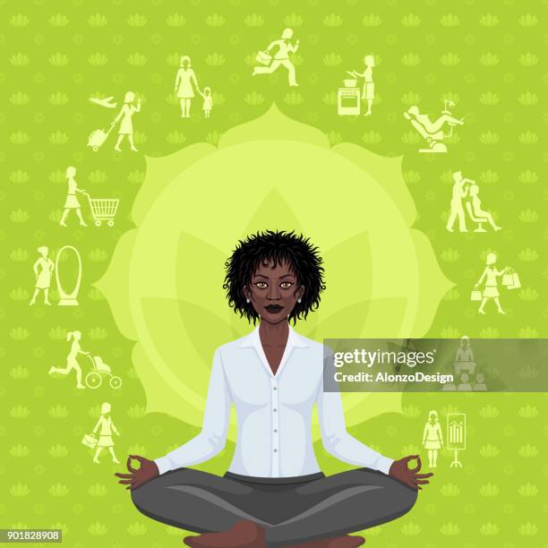 yoga for relaxation - multitasking stock illustrations