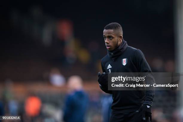 Fulham's Ryan Sessegnon during the pre-match warm-up of the Emirates FA Cup Third Round match between Fulham and Southampton at Craven Cottage on...