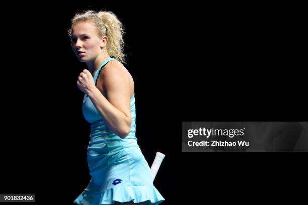 Katerina Siniakova of Czech Republic celebrates during the final match against Simona Halep of Romania during Day 7 of 2018 WTA Shenzhen Open at...