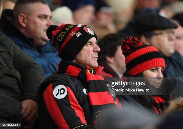 Bournemouth fans look on during The Emirates FA Cup Third Round match between AFC Bournemouth and Wigan Athletic at Vitality Stadium on January 6,...