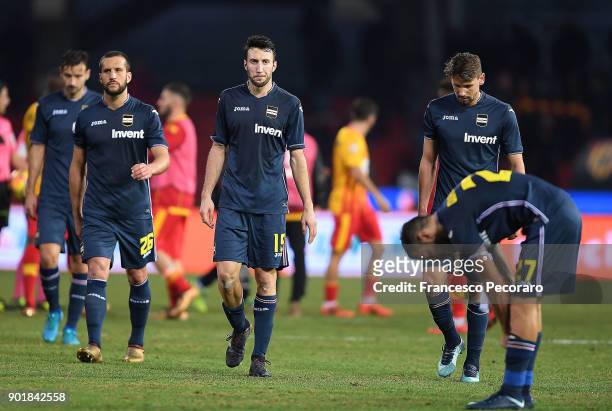 Matias Silvestre, Vasco Regini, Gaston Ramirez players of UC Sampdoria show their disappointment after the serie A match between Benevento Calcio and...