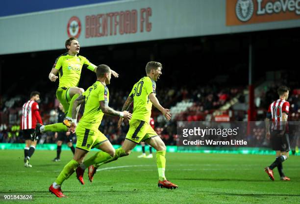John Stead of Notts County celebrates after scoring his sides first goal during The Emirates FA Cup Third Round match between Brentford and Notts...